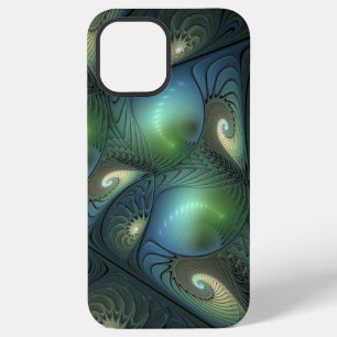 Spirals Teal Beige Green Abstract Fractal Art iPhone 12 Pro Max Case