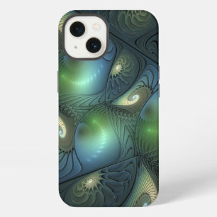 Spirals Teal Beige Green Abstract Fractal Art iPhone 13 Case
