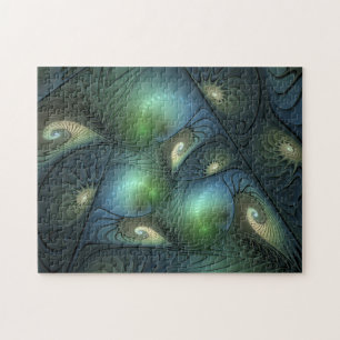 Spirals Teal Beige Green Abstract Fractal Art Jigsaw Puzzle
