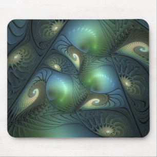 Spirals Teal Beige Green Abstract Fractal Art Mouse Pad