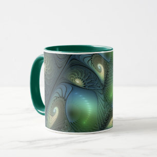 Spirals Teal Beige Green Abstract Fractal Art Mug
