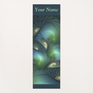 Spirals Teal Beige Green Abstract Fractal Art Name Yoga Mat