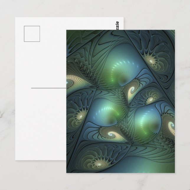 Spirals Teal Beige Green Abstract Fractal Art Postcard (Front/Back)