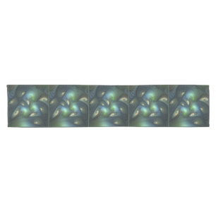 Spirals Teal Beige Green Abstract Fractal Art Short Table Runner