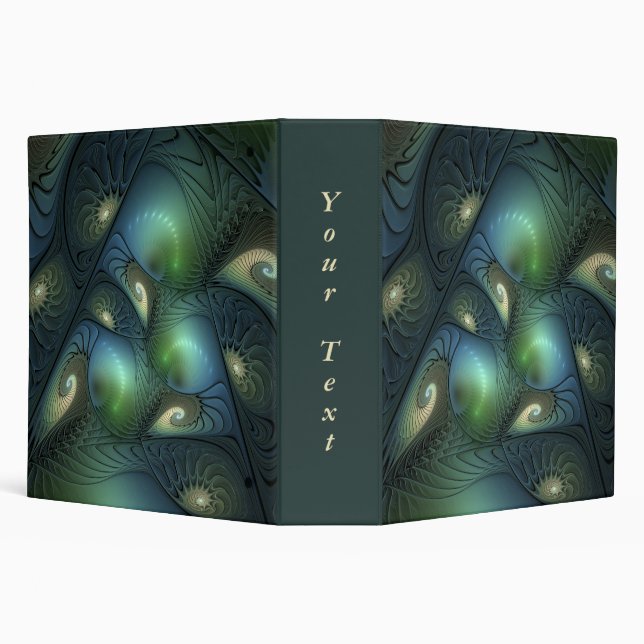 Spirals Teal Beige Green Abstract Fractal Art Text Binder (Background)