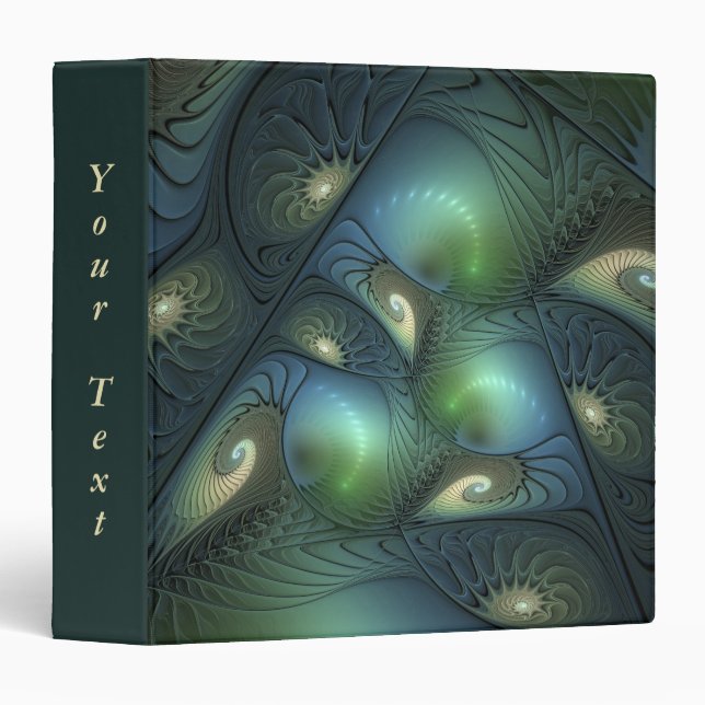 Spirals Teal Beige Green Abstract Fractal Art Text Binder (Front/Spine)