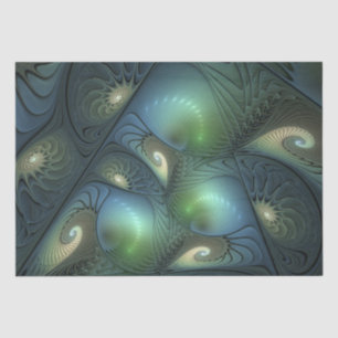 Spirals Teal Beige Green Abstract Fractal Art Tissue Paper