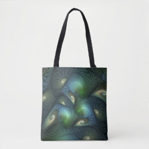 Spirals Teal Beige Green Abstract Fractal Art Tote Bag