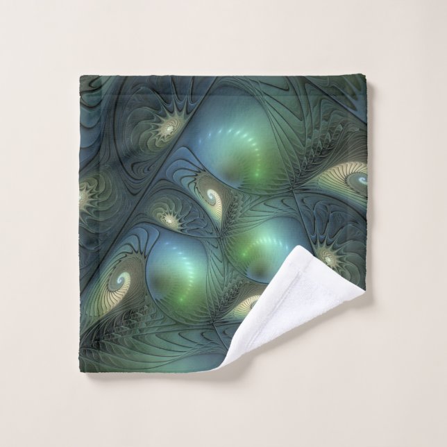 Spirals Teal Beige Green Abstract Fractal Art Wash Cloth (Wash Cloth)