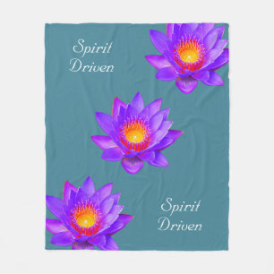 Spirit Driven Lotus Flowers on Bluish Teal Fleece Blanket