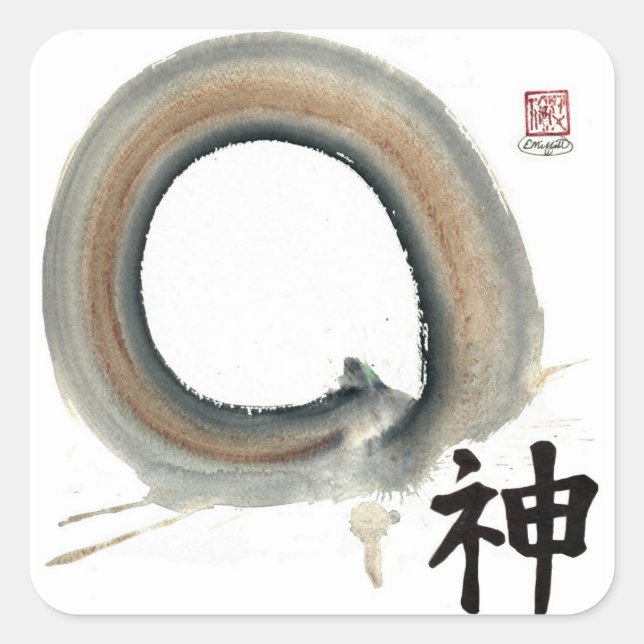 Spirit Enso, Kanji for spirit Square Sticker (Front)