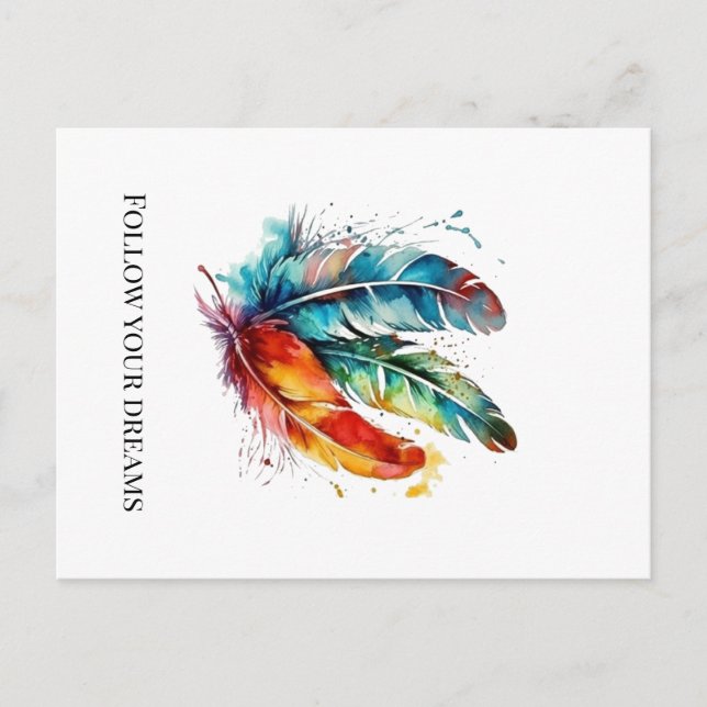 Spirit Feathers: Vibrant Watercolor Art Holiday Postcard (Front)