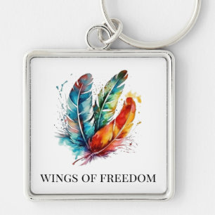 Spirit Feathers: Vibrant Watercolor Art Keychain