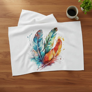 Spirit Feathers: Vibrant Watercolor Art Kitchen Towel