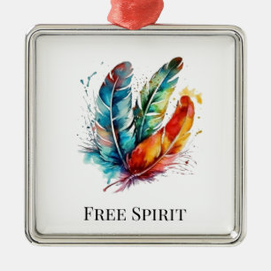 Spirit Feathers: Vibrant Watercolor Art Metal Ornament