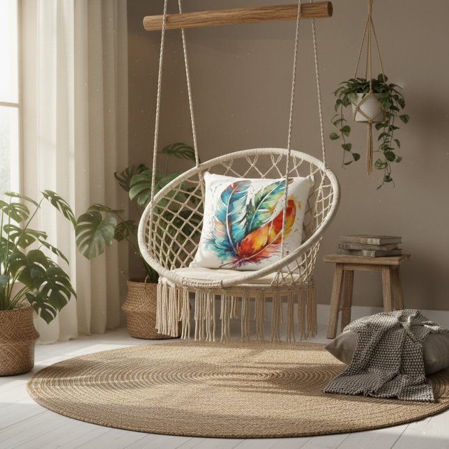 Spirit Feathers: Vibrant Watercolor Art Throw Pillow (Creator Uploaded)