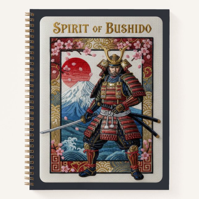Spirit of Bushido Embroidered Samurai & Mount Fuji Notebook (Front)