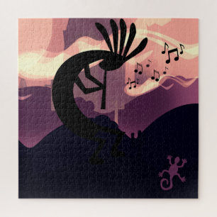 Spirit of Kokopelli Desert landscape Earthtone 3 Jigsaw Puzzle