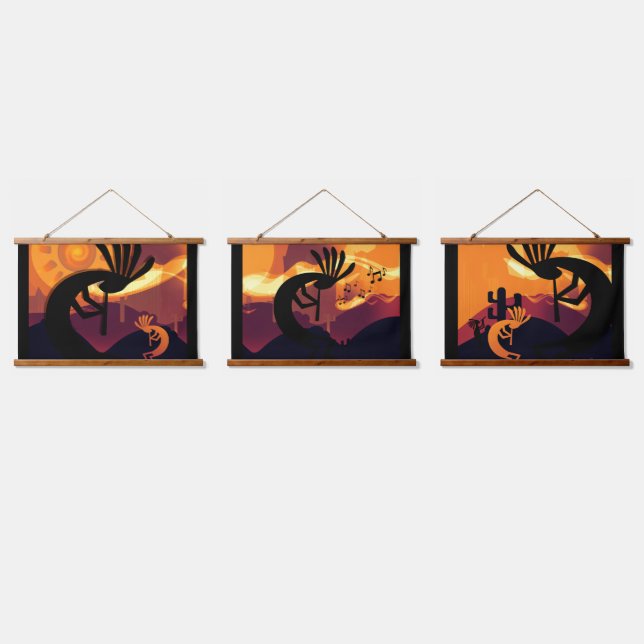 Spirit of Kokopelli Desert Landscape Sunset  Hanging Tapestry (Triple)