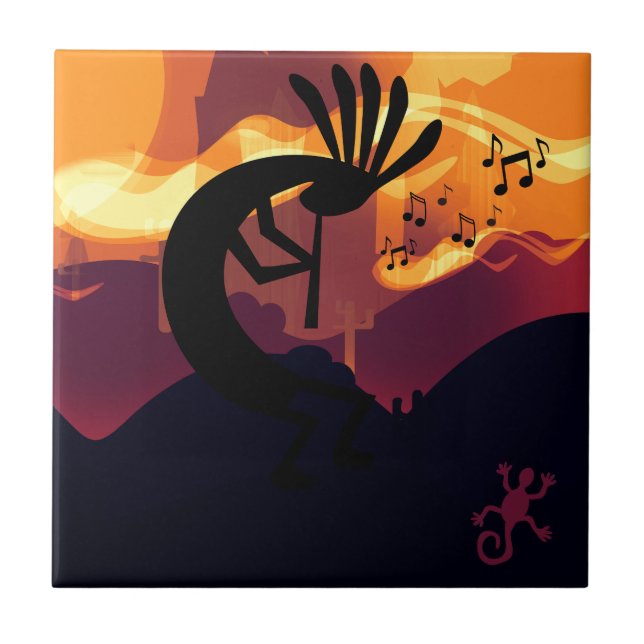 Spirit of Kokopelli Desert Landscape Sunset  Tile (Front)
