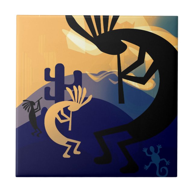 Spirit of Kokopelli Desert Landscape Teal 2 Tile (Front)