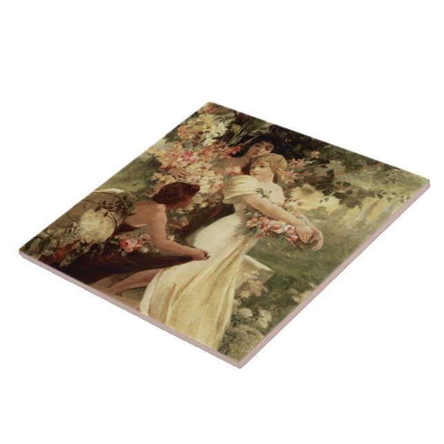Spirit Of Spring by Alphonse Mucha Tile (Side)