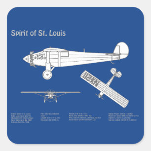 Spirit of St. Louis - Airplane Blueprint Plans ABD Square Sticker