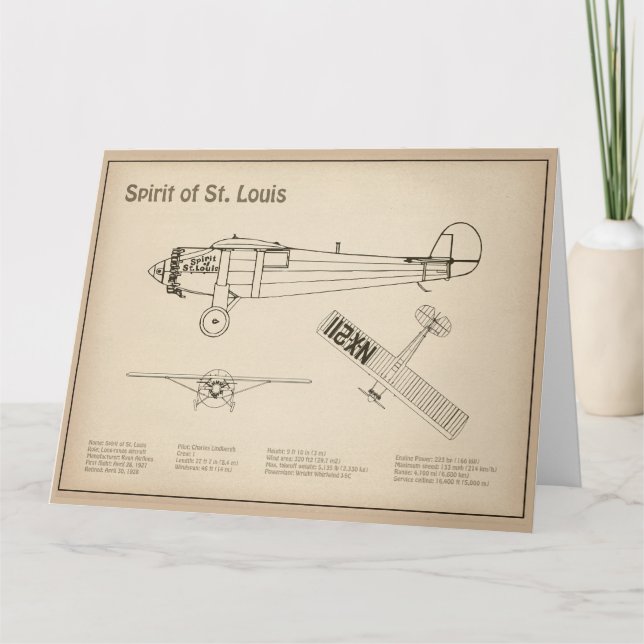 Spirit of St. Louis - Airplane Blueprint Plans SD Thank You Card (Front)
