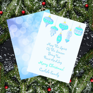 Spirit Of The Season Retro Ice Blues Ornaments Holiday Card