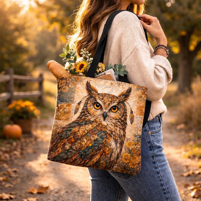 Spirit Owl Boho Patchwork Rustic Folk Art Crossbody Bag (Creator Uploaded)