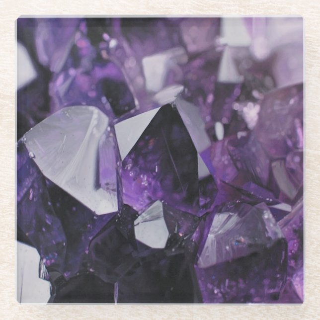 spirit quartz healing holistic purple amethyst glass coaster (Front)