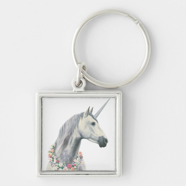 Spirit Unicorn with Flowers Around Neck Keychain (Front)