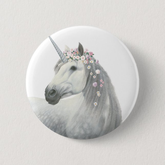 Spirit Unicorn with Flowers in Mane 2 Inch Round Button (Front)