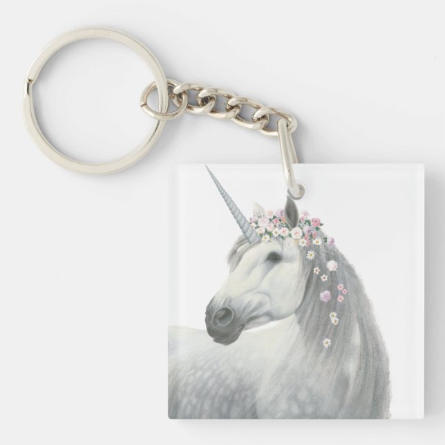 Spirit Unicorn with Flowers in Mane Keychain (Front)