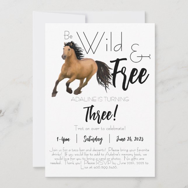 Spirit, wild & free birthday Flat Invitation 5 x 7 (Front)