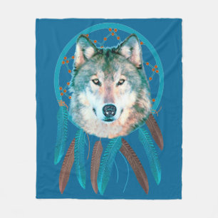 Spirit Wolf Dream Catcher Fleece Blanket