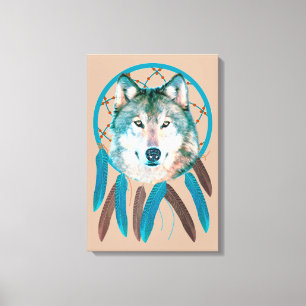 Spirit Wolf Dream Catcher sur toile emballée perso