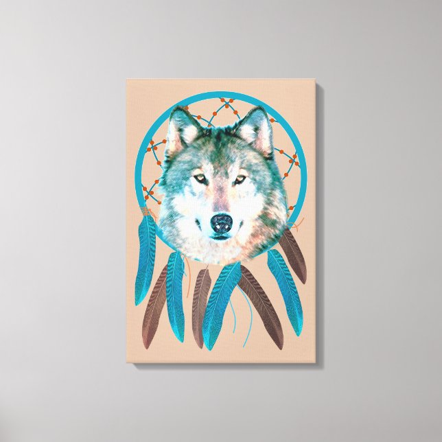 Spirit Wolf Dream Catcher sur toile emballée perso (Recto)