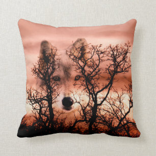 Spirit wolf face throw pillow