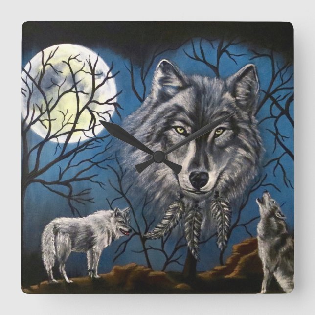 Spirit Wolf  Square Wall Clock (Front)