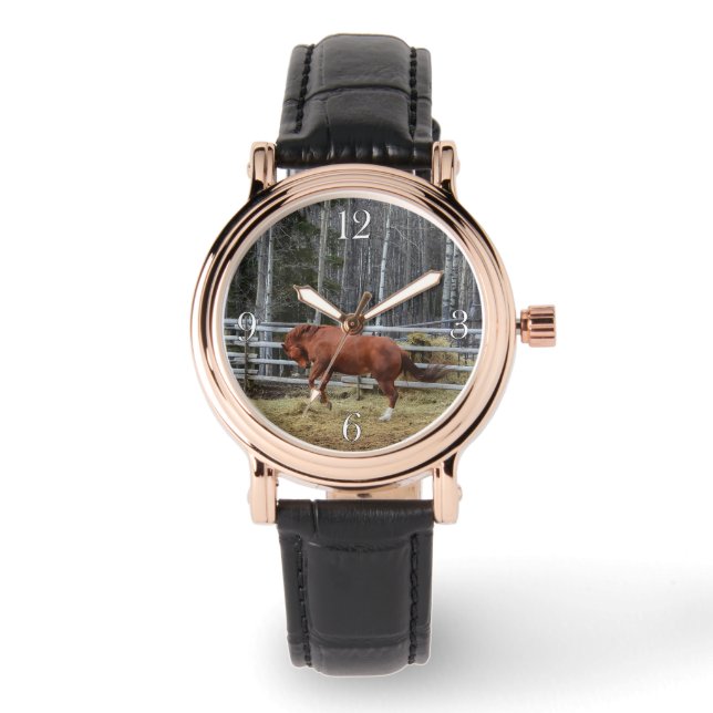 Spirited Bucking Ranch Horse Equine Wristwatch (Front)