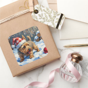 Spirited Cairn Terrier Dog Digging for Christmas T Square Sticker