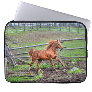 Spirited Dun Pony, Horse Running on Ranch Laptop Sleeve