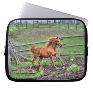 Spirited Dun Pony, Horse Running on Ranch Laptop Sleeve