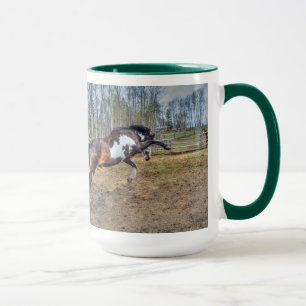 Spirited Pinto Stallion Equine Action Photo Mug