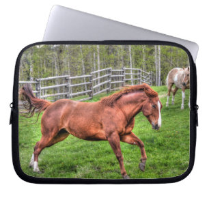Spirited Red Dun Horse Running on Ranch Laptop Sleeve