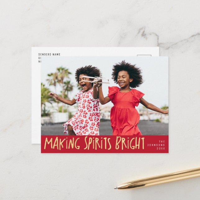 spirits bright photo merry christmas postcard (Front/Back In Situ)