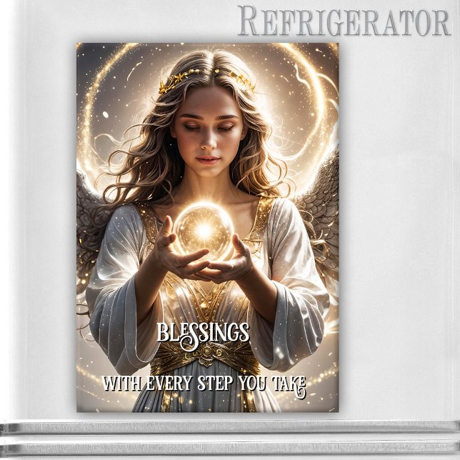 Spiritual Angel Blessings Magnet (Rectangle magnet featuring a painting of a angel looking into a crystal ball - spiritual - healing)