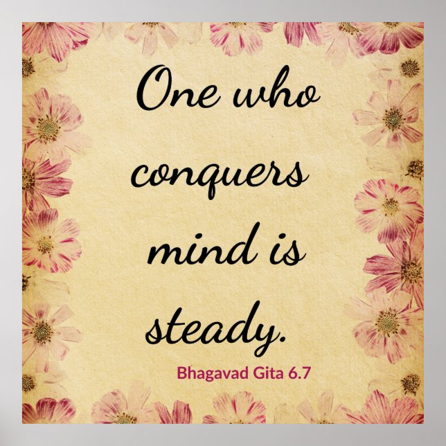 Spiritual Beige Pink Gita Conquers Mind Print (Front)