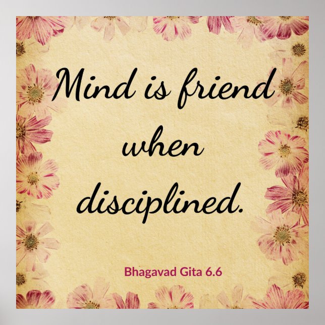 Spiritual Beige Pink Gita Disciplined Mind Print (Front)